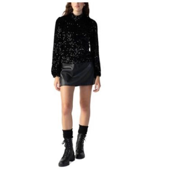 SANCTUARY Mid-Rise Faux-Leather Mini Skirt Women's 14 Black Zip Closure At Back - Picture 1 of 9